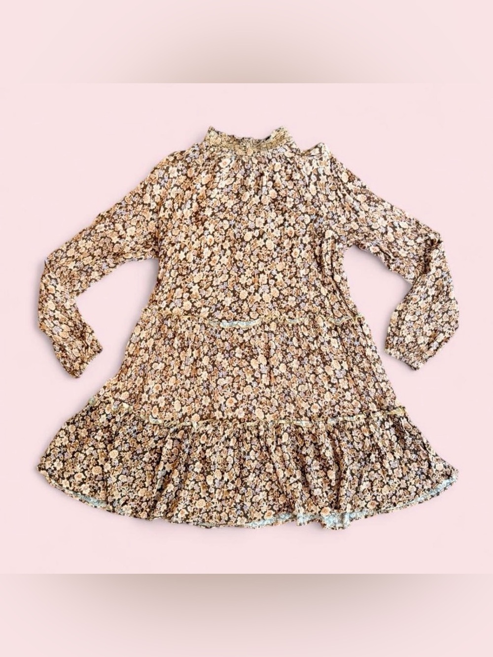 Lush Floral High Neck Long Sleeve Dress — Size Small